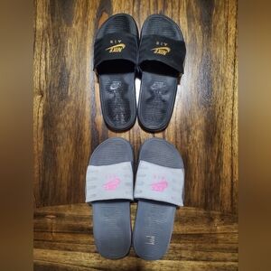 (2) Pair- Nike Women's Slides Black and Gold & Grey and Pink